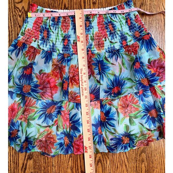MILLY Wyatt Paint Dalia Print Elastic Waist Pull OnSkirt Blue Red Smocking Sz 8 - Picture 3 of 7